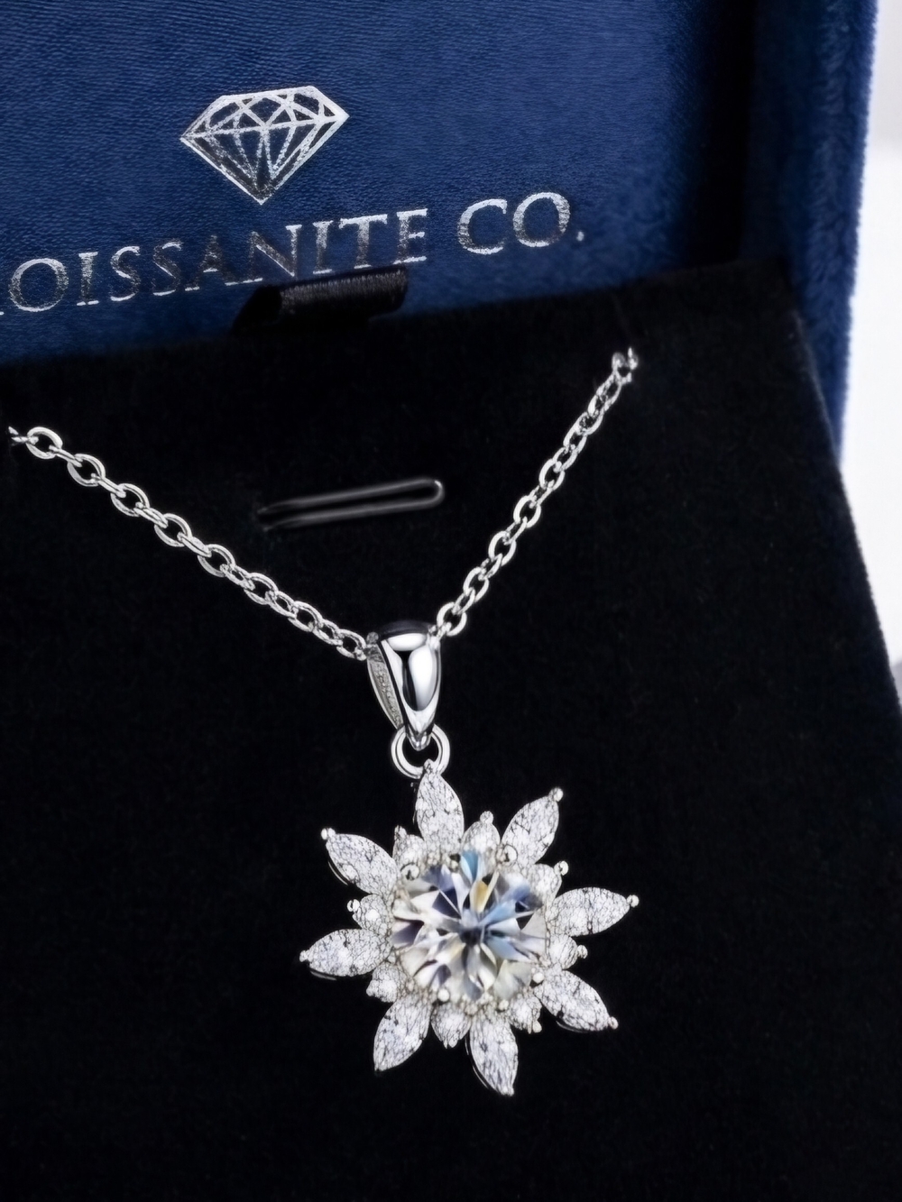 Moissanite Silver Floral Halo Pendant Necklace